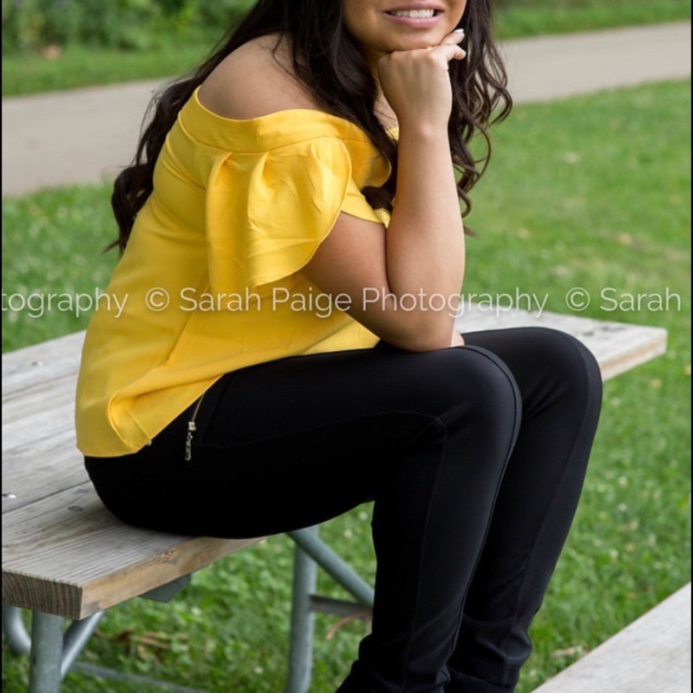 Off the shoulder yellow top